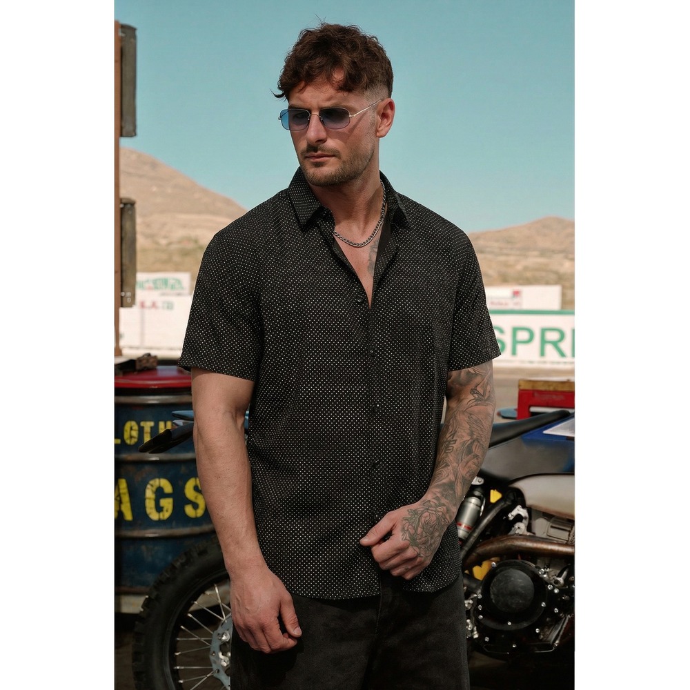 Gentlemen's Outfitters Men's 2X Black White‎ Polka Dot Short Sleeve Button Up